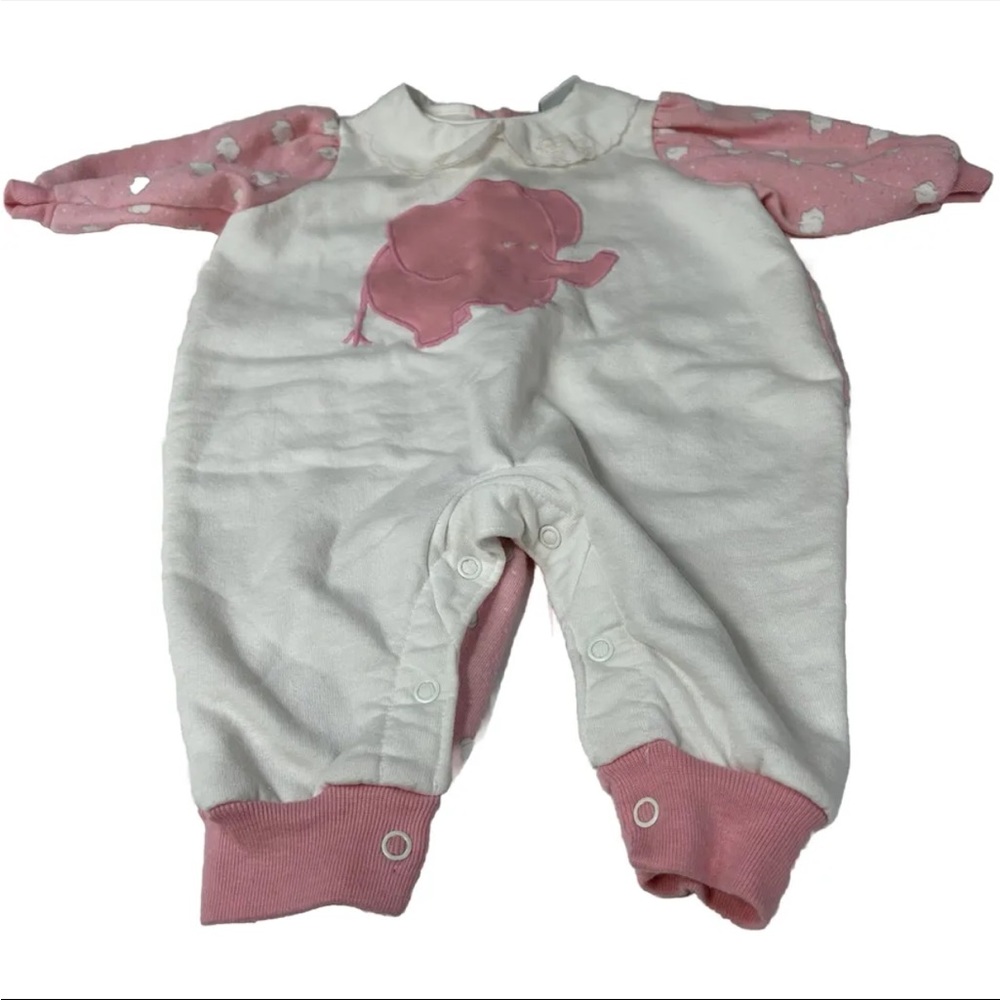 Vintage Osh Kosh Baby Girl One Piece 3-6 Months Pink White Elephant #0469